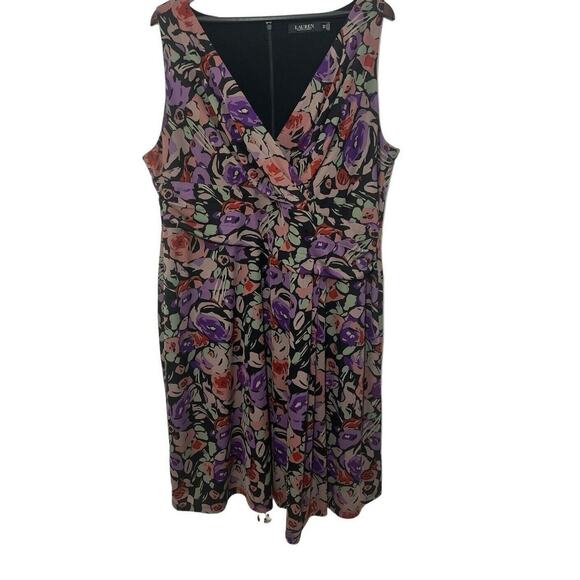 Lauren Ralph Lauren Womens Dress Black Label Surplice Fit Flare 16 Purple Floral - Picture 1 of 10